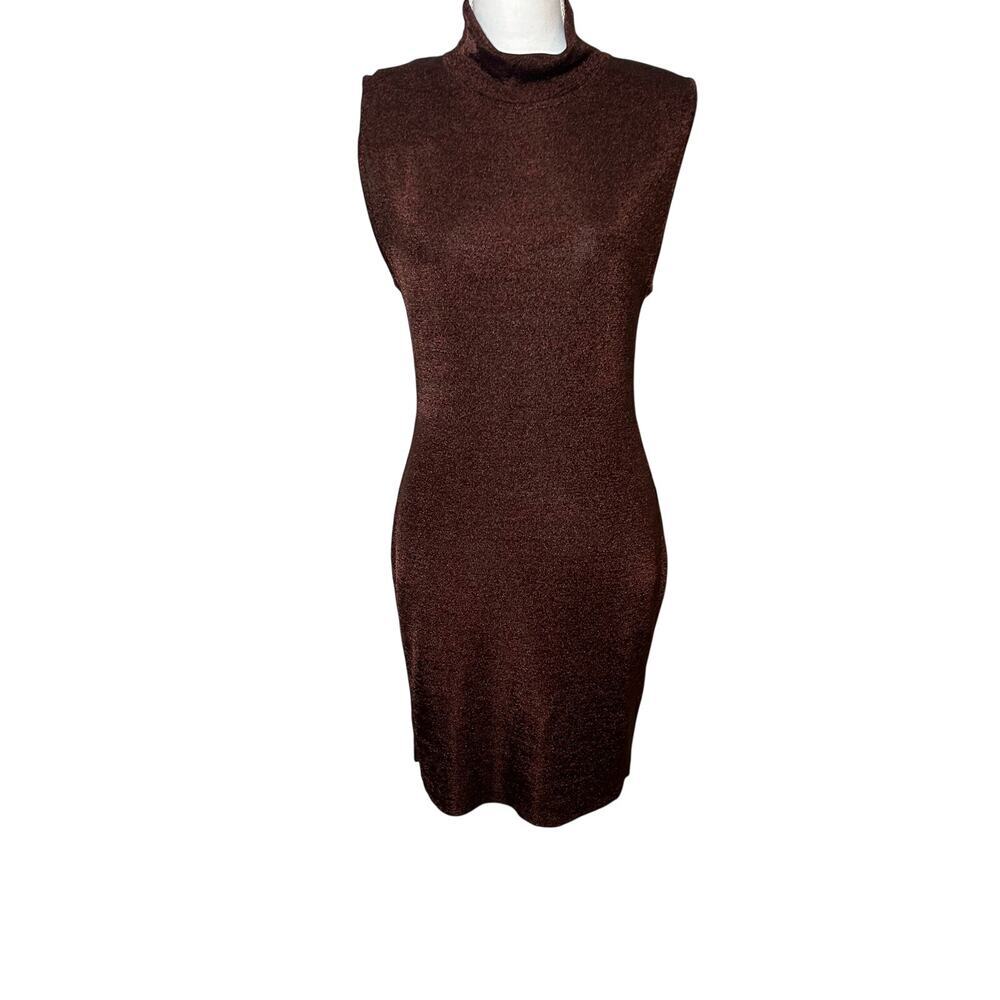 Gauge81 NWT flora mocha shimmery mini sleeveless roll neck stretch dress 38 (M)